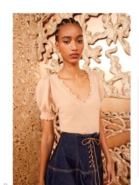 NWT Ulla Johnson Camel Polline Short Sleeve Cashmere Top